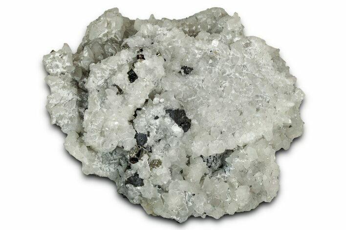 Lustrous Pyrite Crystals on Calcite Crystal Cluster - Mexico #330522